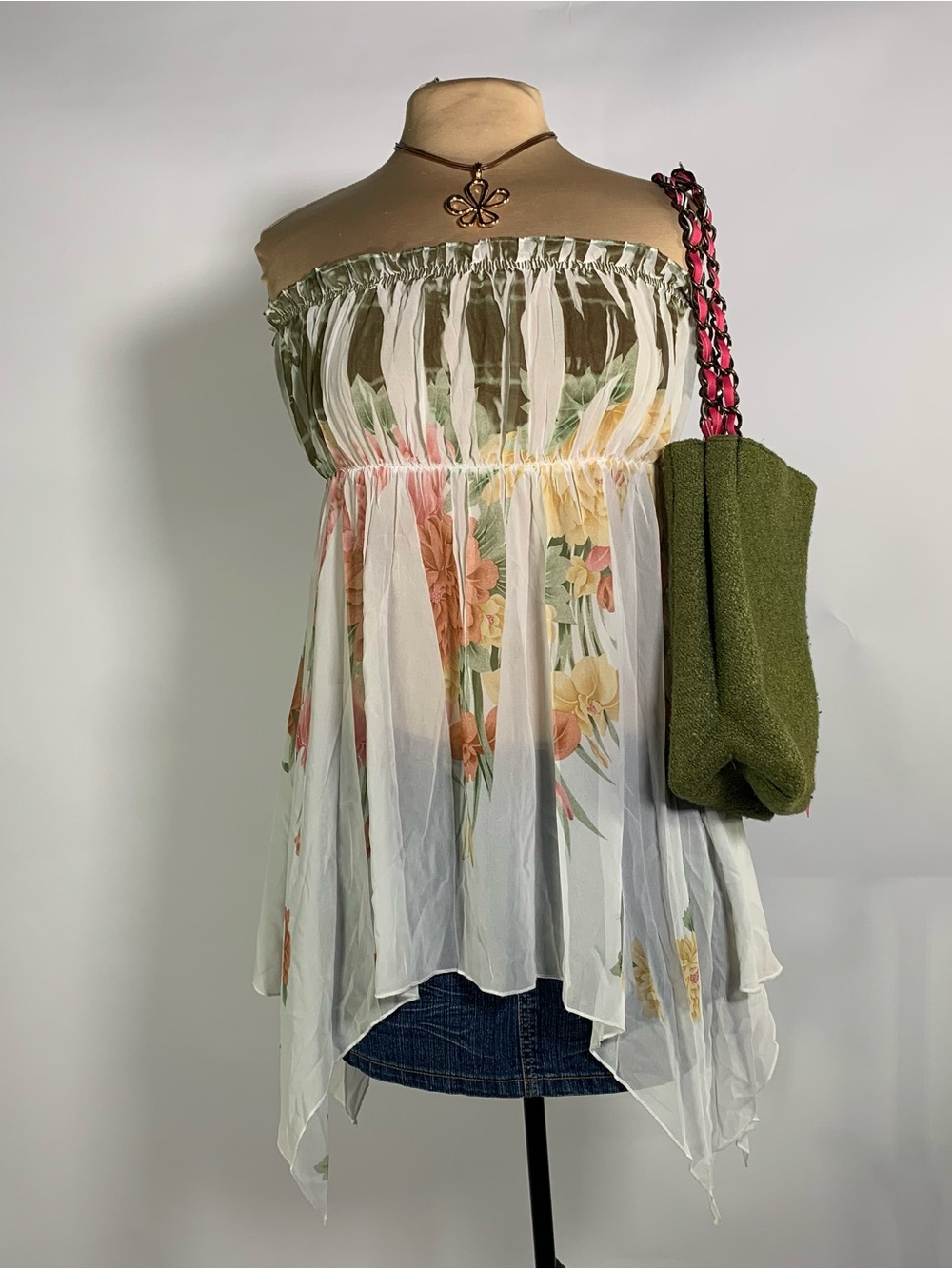 Fairycore Floral Handkerchief Top Sheer Strapless Boho Cottagecore Festival